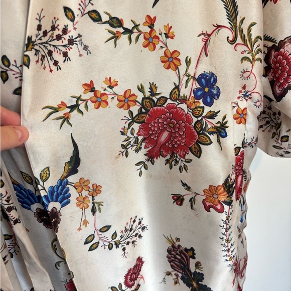 Zara Women's Floral Satin Kimono Robe - Cream and Multicolor - Picture 2 of 10